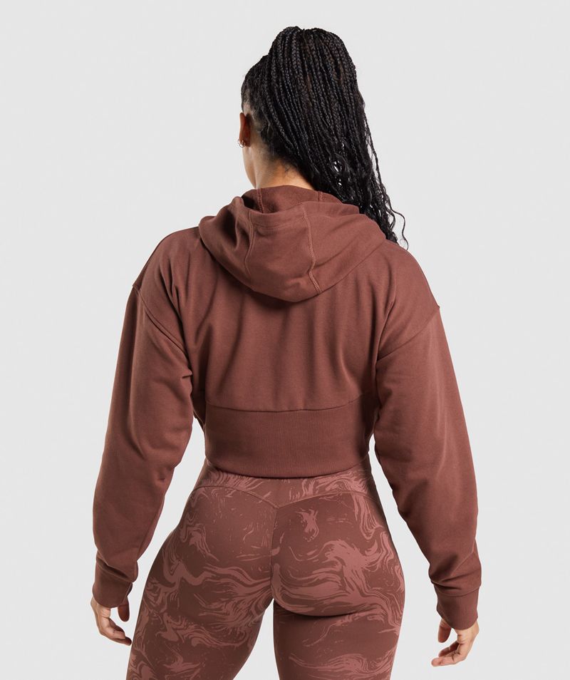 Women's Gymshark Gs Power Cropped Zip Hoodie Burgundy | USA  9534-WSLNI