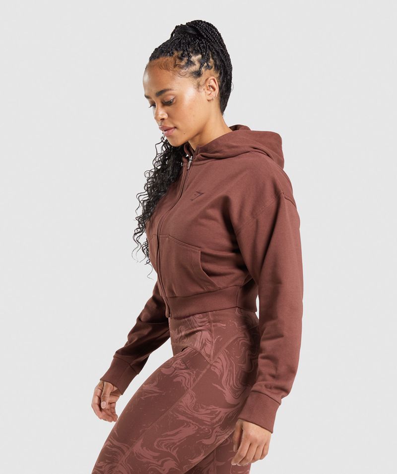 Women's Gymshark Gs Power Cropped Zip Hoodie Burgundy | USA  9534-WSLNI