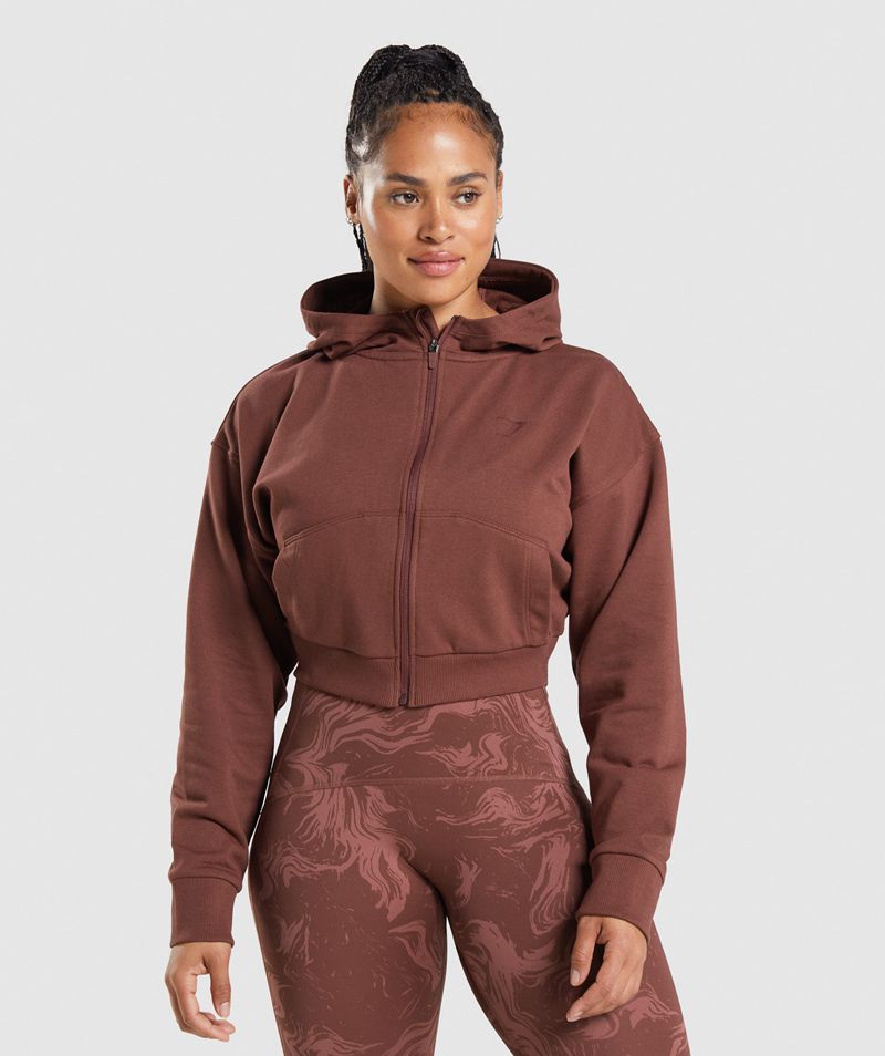 Women\'s Gymshark Gs Power Cropped Zip Hoodie Burgundy | USA  9534-WSLNI