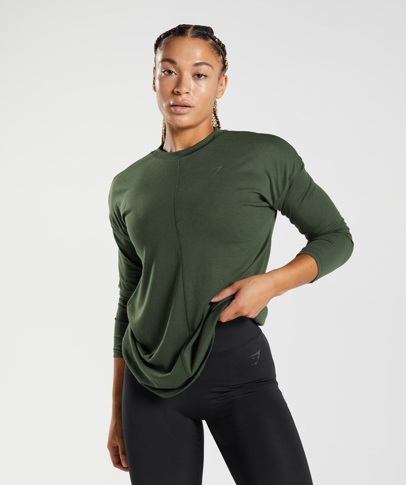 Women\'s Gymshark Gs Power Long Sleeve T-Shirts Olive | USA  0453-QNJEL