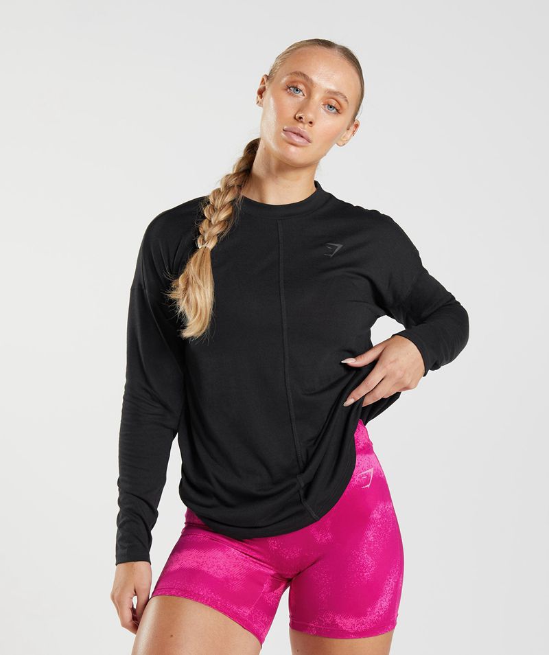 Women\'s Gymshark Gs Power Long Sleeve T-Shirts Black | USA  5294-KGEFM