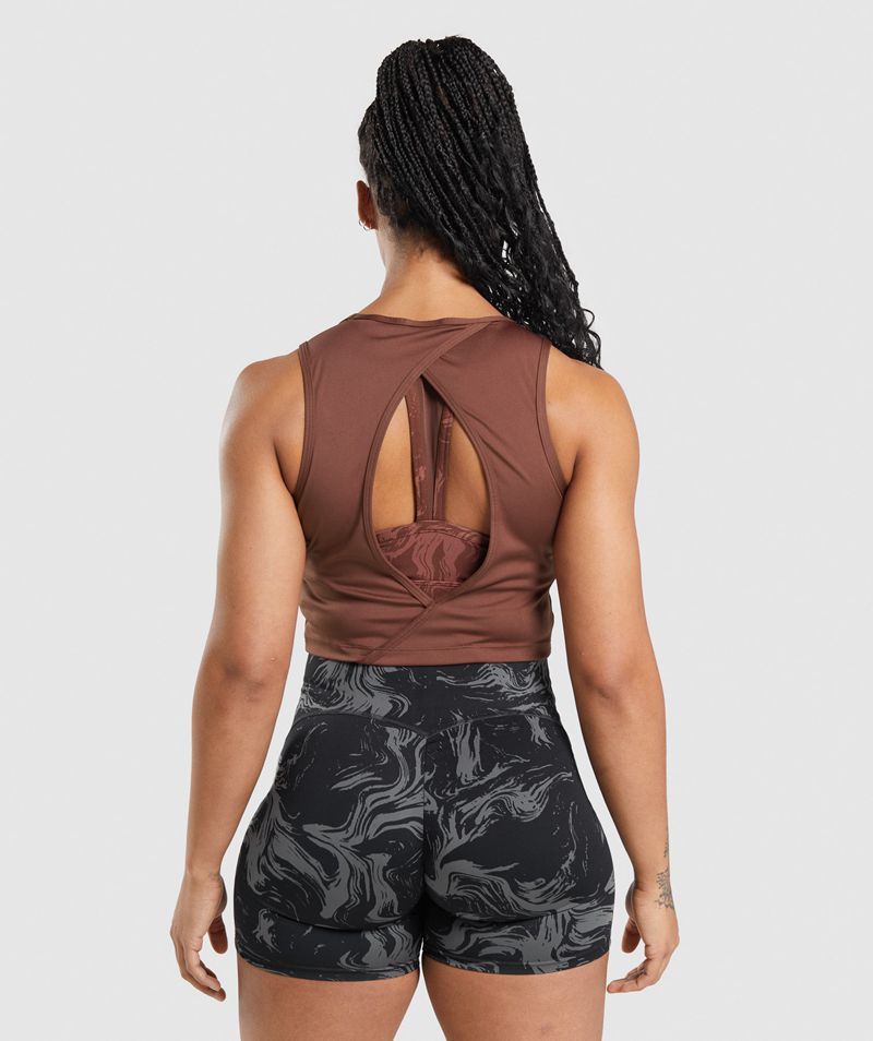 Women's Gymshark Gs Power Open Back Cropped Tank Tops Burgundy | USA  5392-QLPFD