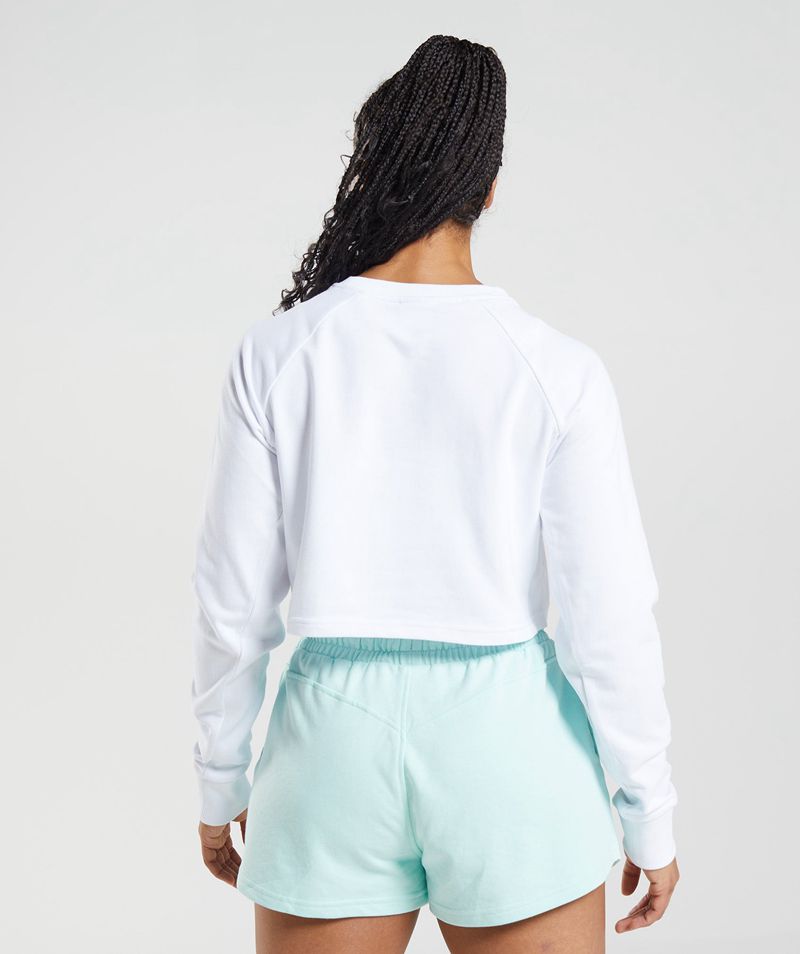 Women's Gymshark Legacy Cropped Sweatshirts White | USA  3052-DHTPK