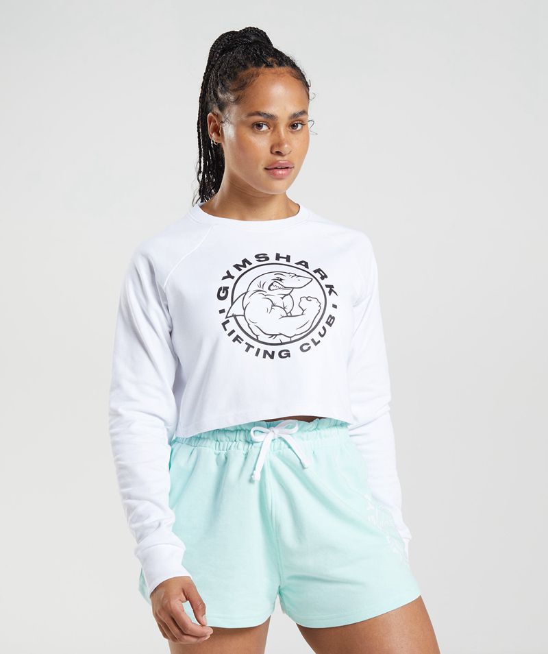 Women\'s Gymshark Legacy Cropped Sweatshirts White | USA  3052-DHTPK