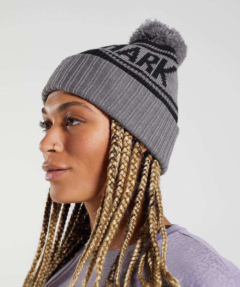 Women's Gymshark Pom Beanie Black Grey | USA  4905-ZSBMV