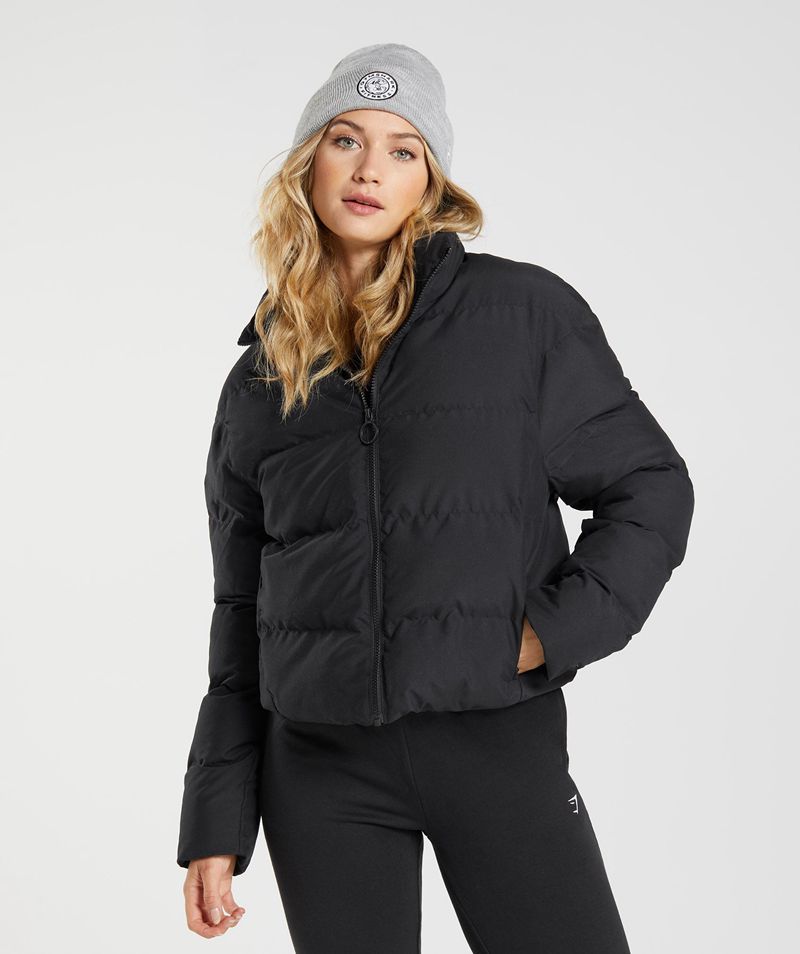 Women\'s Gymshark Puffer Jackets Black | USA  8172-VQFYN