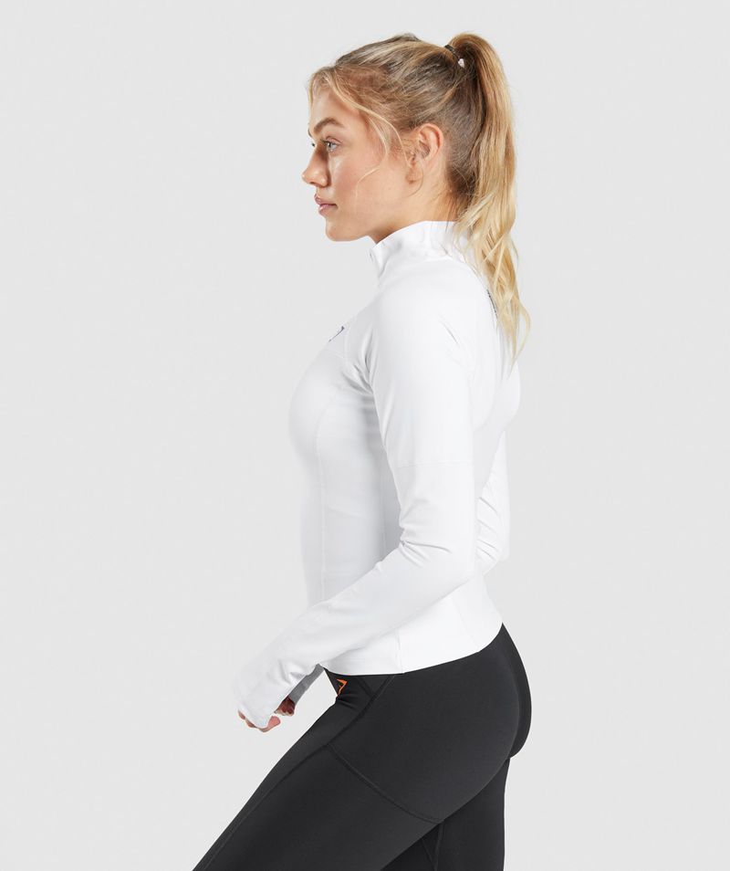 Women's Gymshark Pulse 1/4 Zip Sweatshirts White | USA  0917-ICDNX