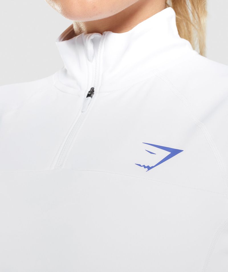 Women's Gymshark Pulse 1/4 Zip Sweatshirts White | USA  0917-ICDNX