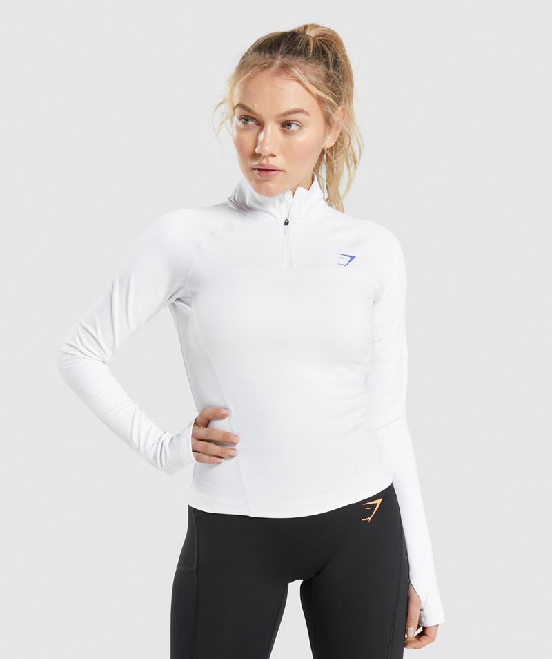 Women\'s Gymshark Pulse 1/4 Zip Sweatshirts White | USA  0917-ICDNX