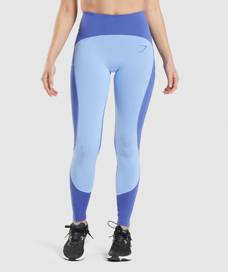 Women\'s Gymshark Pulse Mesh Leggings Blue | USA  5293-AHECJ