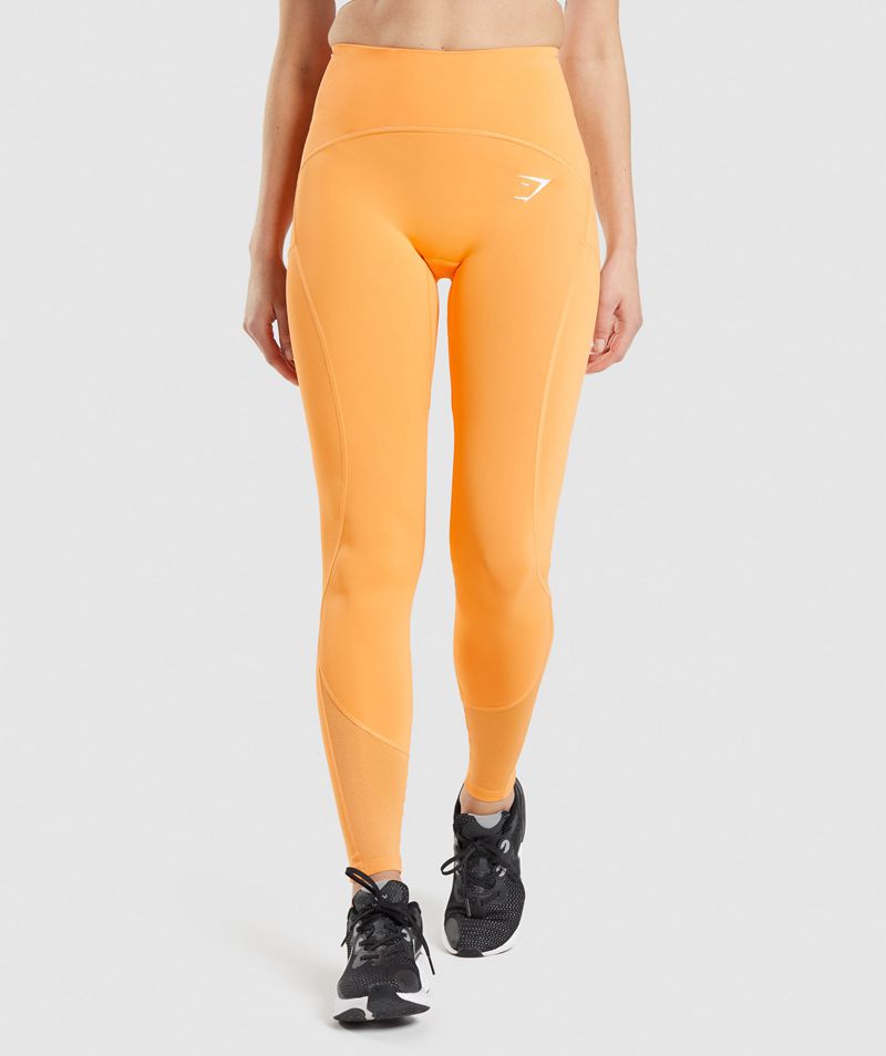 Women\'s Gymshark Pulse Mesh Leggings Orange | USA  6324-XZLVG