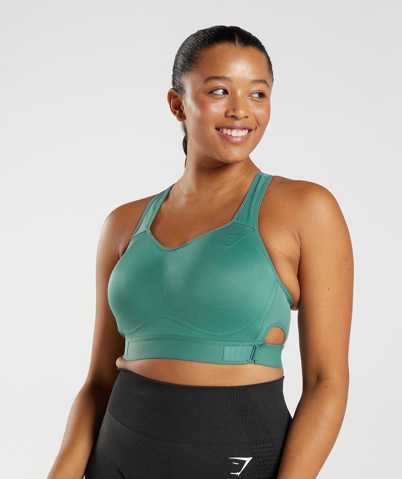 Women\'s Gymshark Racerback High Support Sports Bra Green | USA  2946-NIKVQ