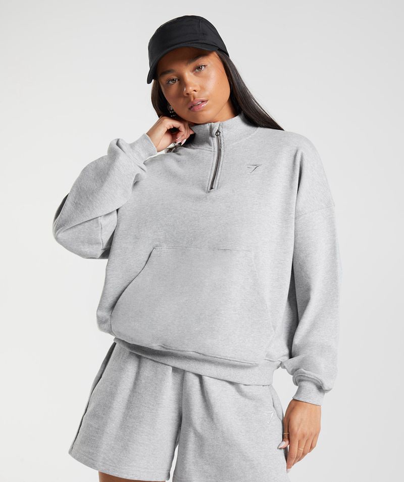 Women\'s Gymshark Rest Day Sweats 1/2 Zip Pullover Light Grey | USA  5621-PTEJZ