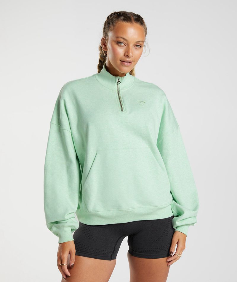 Women\'s Gymshark Rest Day Sweats 1/2 Zip Pullover Green | USA  8761-LGUTD