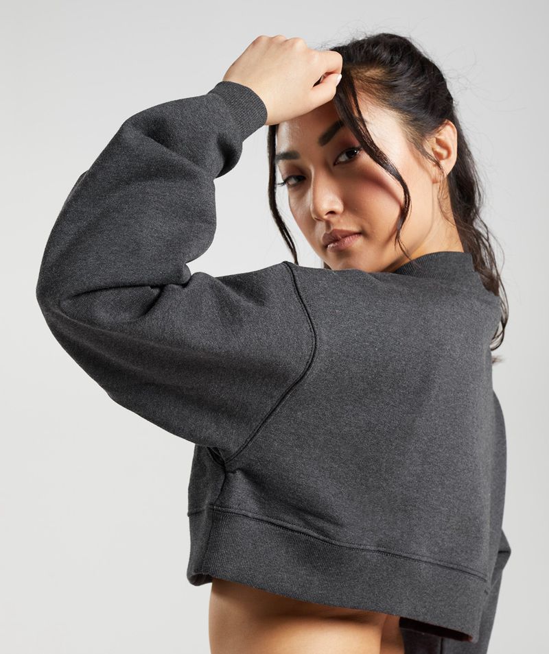 Women's Gymshark Rest Day Sweats Cropped Pullover Black | USA  5731-UCJDX