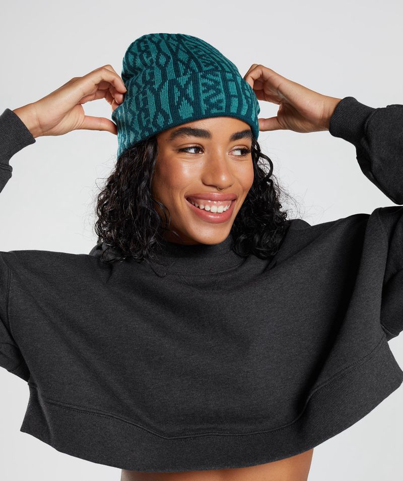 Women's Gymshark Reversable Jacquard Beanie Turquoise | USA  0487-IUVFX