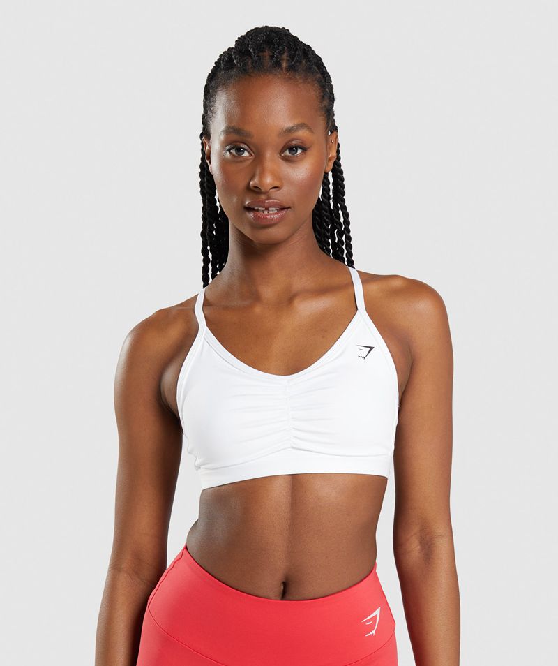 Women\'s Gymshark Ruched Sports Bra White | USA  6708-QUCVS