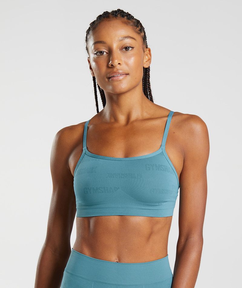 Women\'s Gymshark Seamless Jacquard Bralette Sports Bra Blue | USA  2398-HCITA