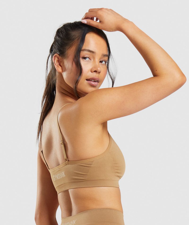 Women's Gymshark Seamless Low Neck Bralette Sports Bra Light Brown | USA  0841-VHNRK