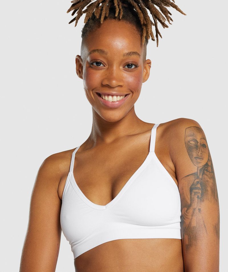 Women's Gymshark Seamless Low Neck Bralette Sports Bra White | USA  4957-XFUMY