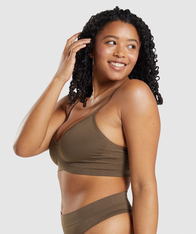 Women's Gymshark Seamless Low Neck Bralette Sports Bra Brown | USA  7304-AKYQX