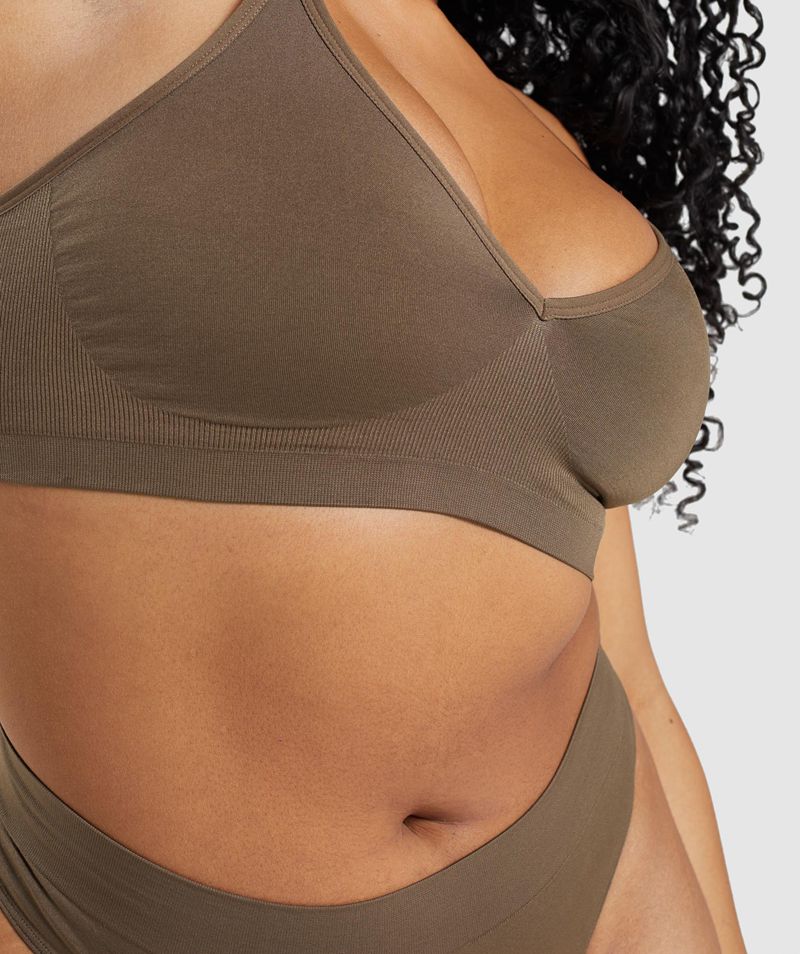 Women's Gymshark Seamless Low Neck Bralette Sports Bra Brown | USA  7304-AKYQX