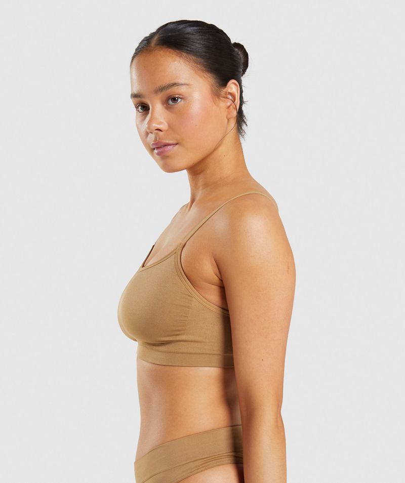 Women's Gymshark Seamless Scoop Neck Bralette Sports Bra Light Brown | USA  5329-FLQXH