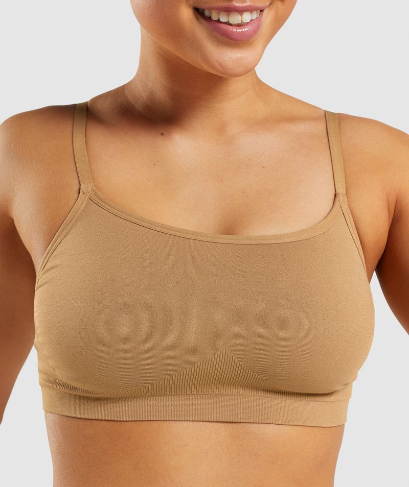 Women's Gymshark Seamless Scoop Neck Bralette Sports Bra Light Brown | USA  5329-FLQXH