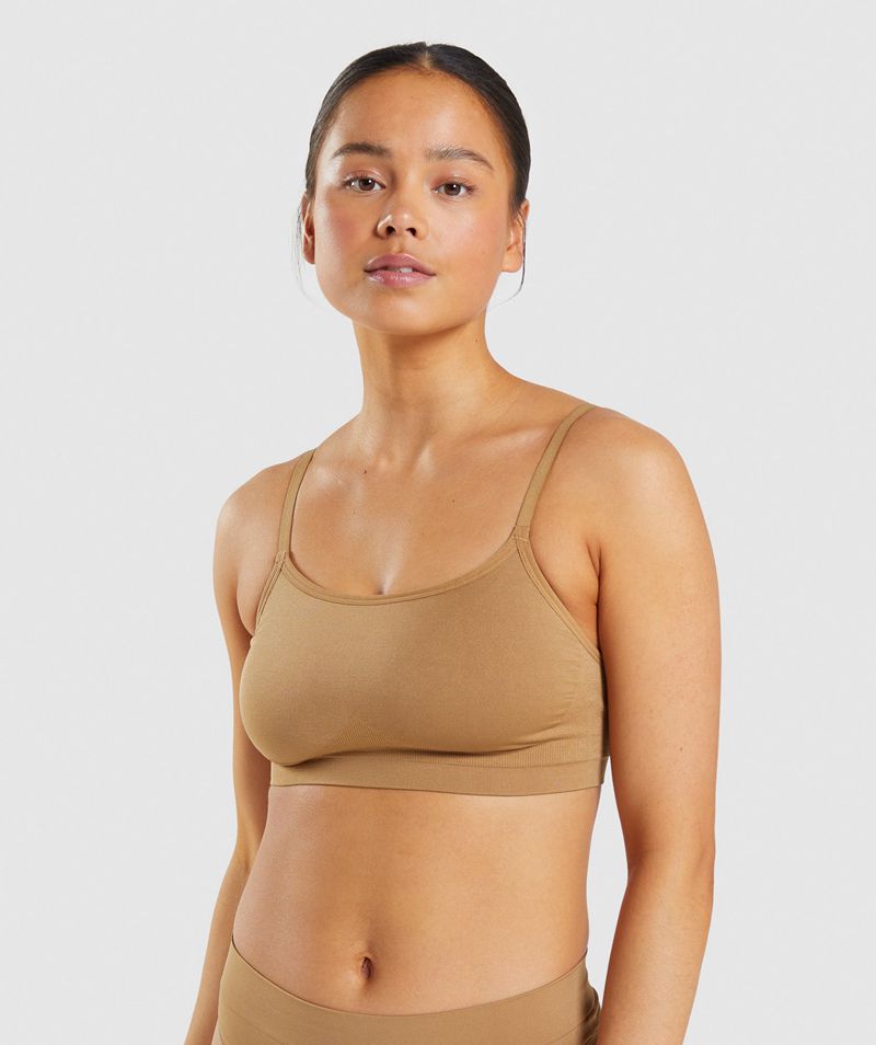 Women\'s Gymshark Seamless Scoop Neck Bralette Sports Bra Light Brown | USA  5329-FLQXH