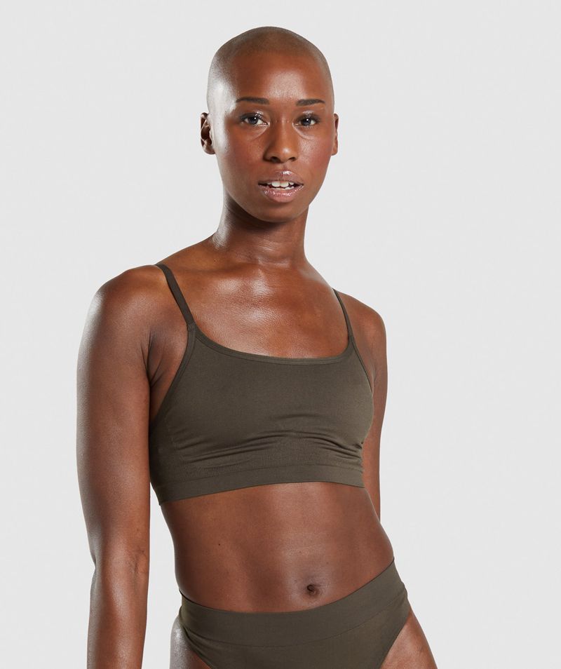 Women\'s Gymshark Seamless Scoop Neck Bralette Sports Bra Brown | USA  7120-EMZIW