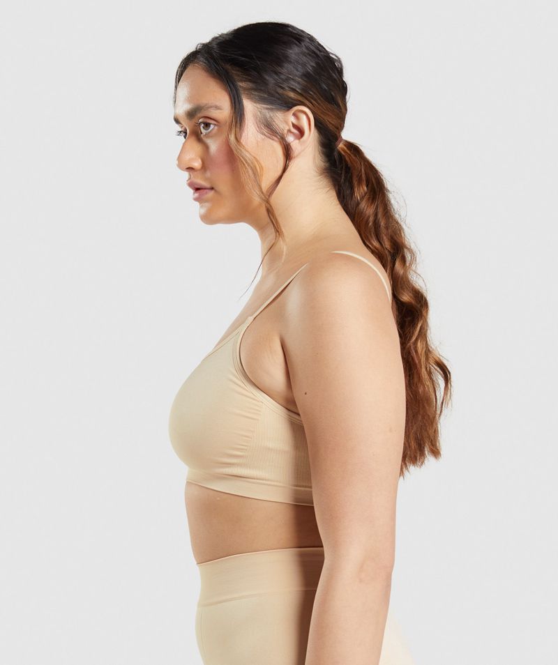 Women's Gymshark Seamless Scoop Neck Bralette Sports Bra Light Brown | USA  7593-TAYBS