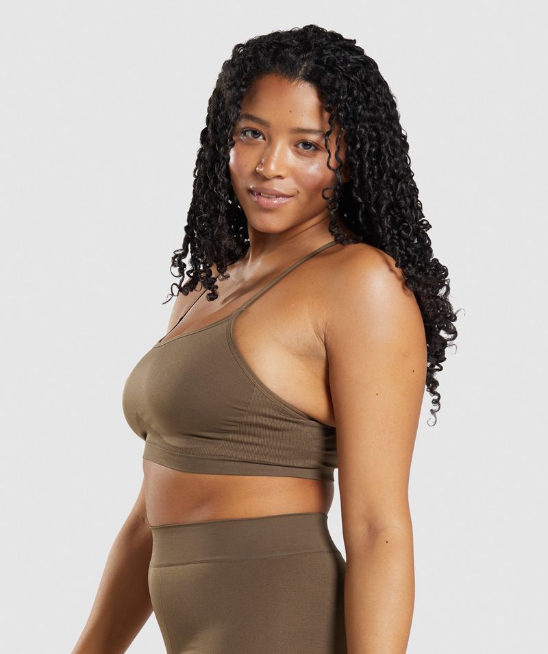 Women's Gymshark Seamless Scoop Neck Bralette Sports Bra Brown | USA  7594-XPMIH