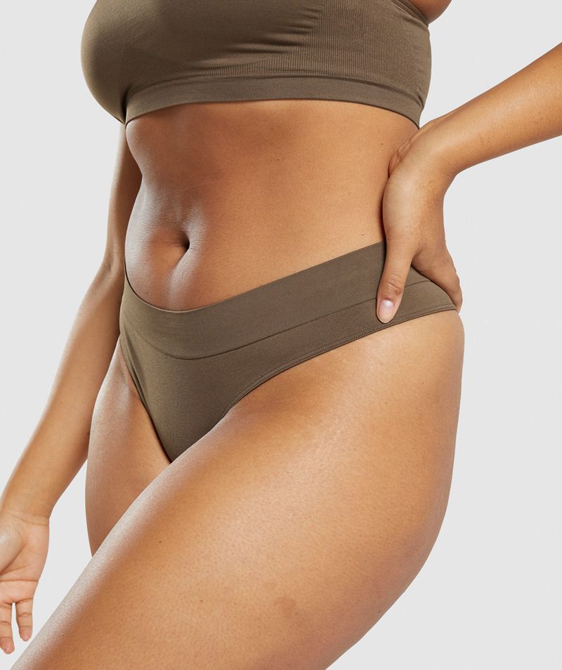 Women's Gymshark Seamless Thong Underwear Brown | USA  4398-WBVGF