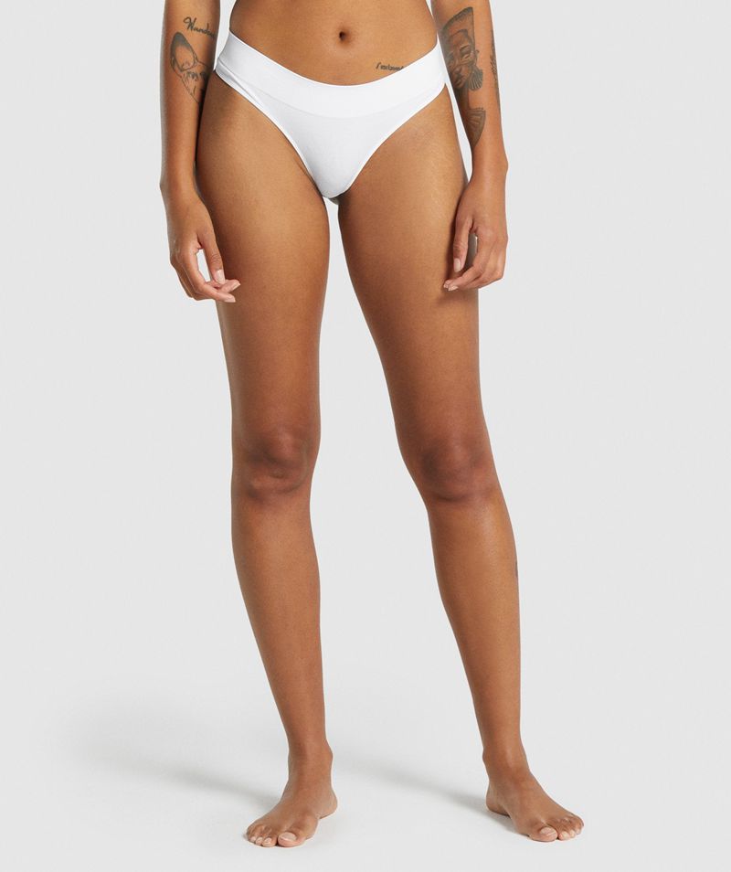 Women\'s Gymshark Seamless Thong Underwear White | USA  6813-SGHCT