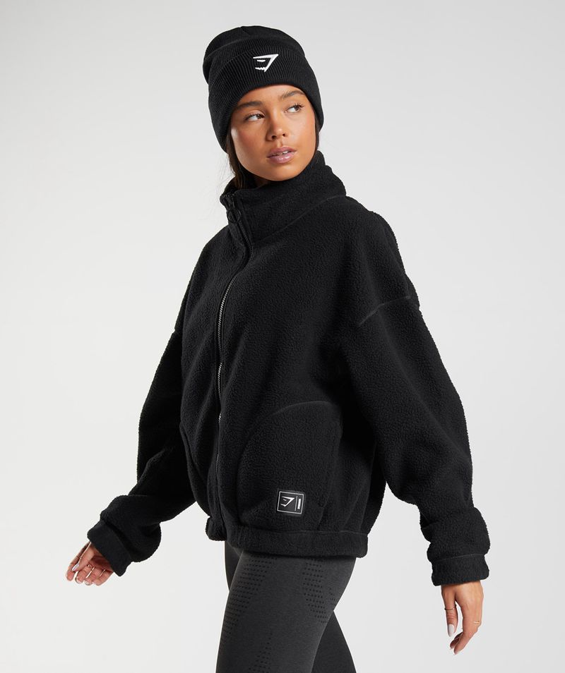 Women's Gymshark Sherpa Jackets Black | USA  8752-EXTDP