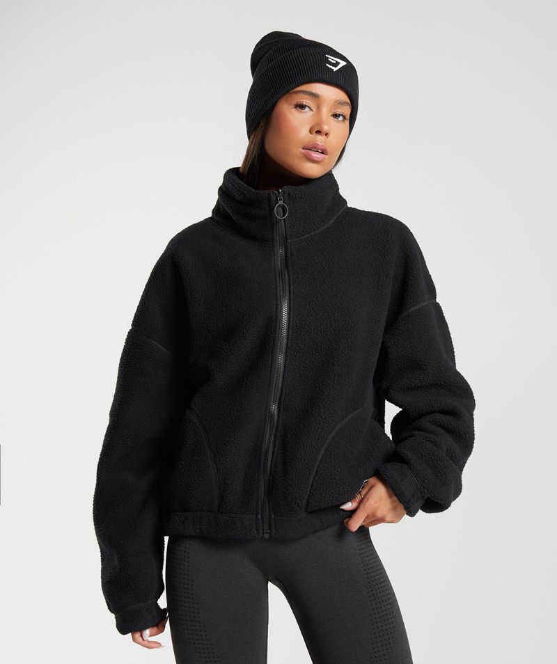 Women\'s Gymshark Sherpa Jackets Black | USA  8752-EXTDP