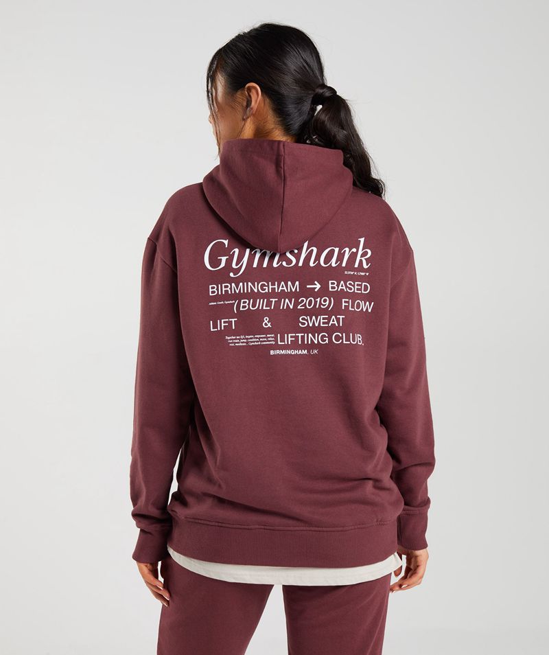 Women\'s Gymshark Social Club Oversized Hoodie Burgundy | USA  3218-VOEZJ