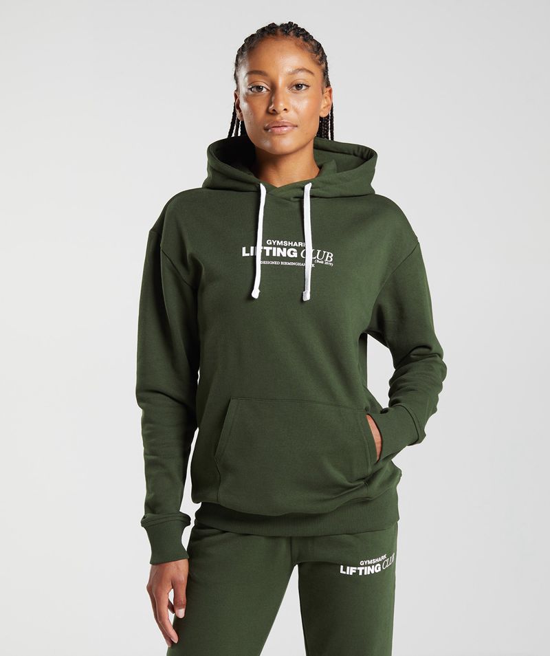 Women\'s Gymshark Social Club Oversized Hoodie Olive | USA  7609-INWQU