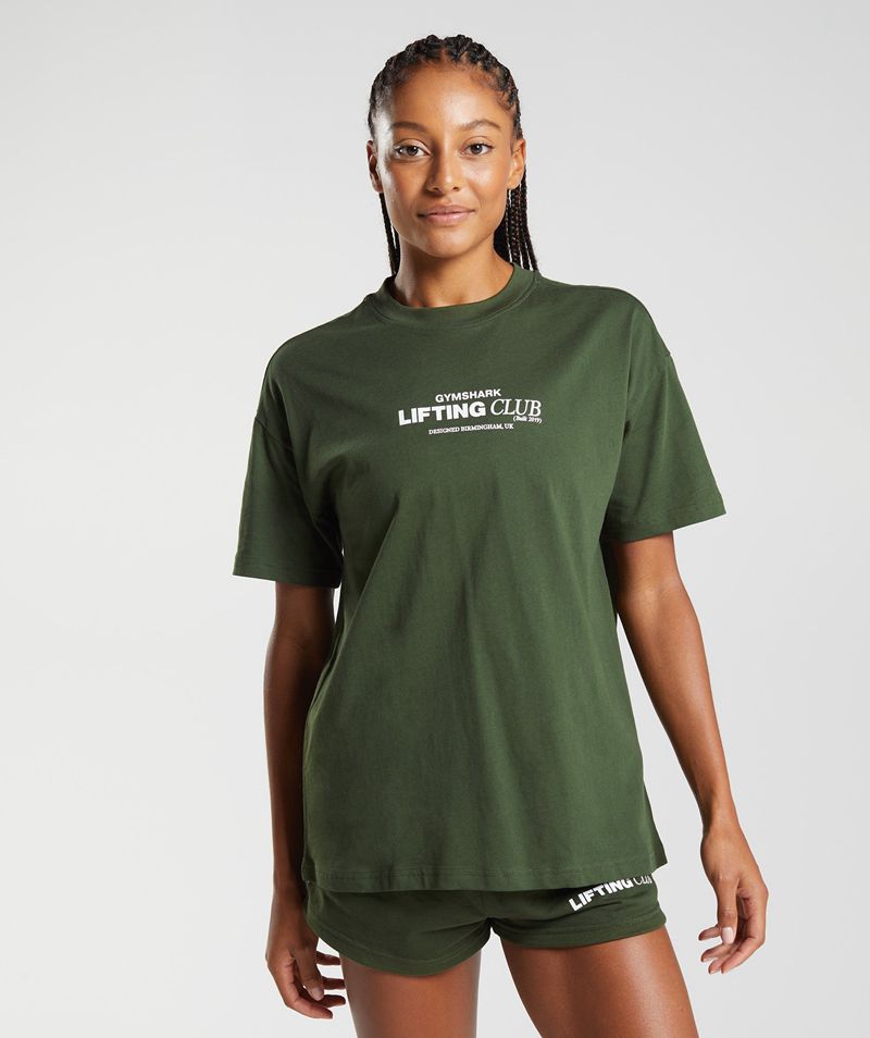 Women\'s Gymshark Social Club Oversized T-Shirts Olive | USA  0673-YXDSA