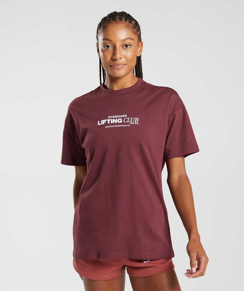 Women\'s Gymshark Social Club Oversized T-Shirts Burgundy | USA  6459-KWZRJ