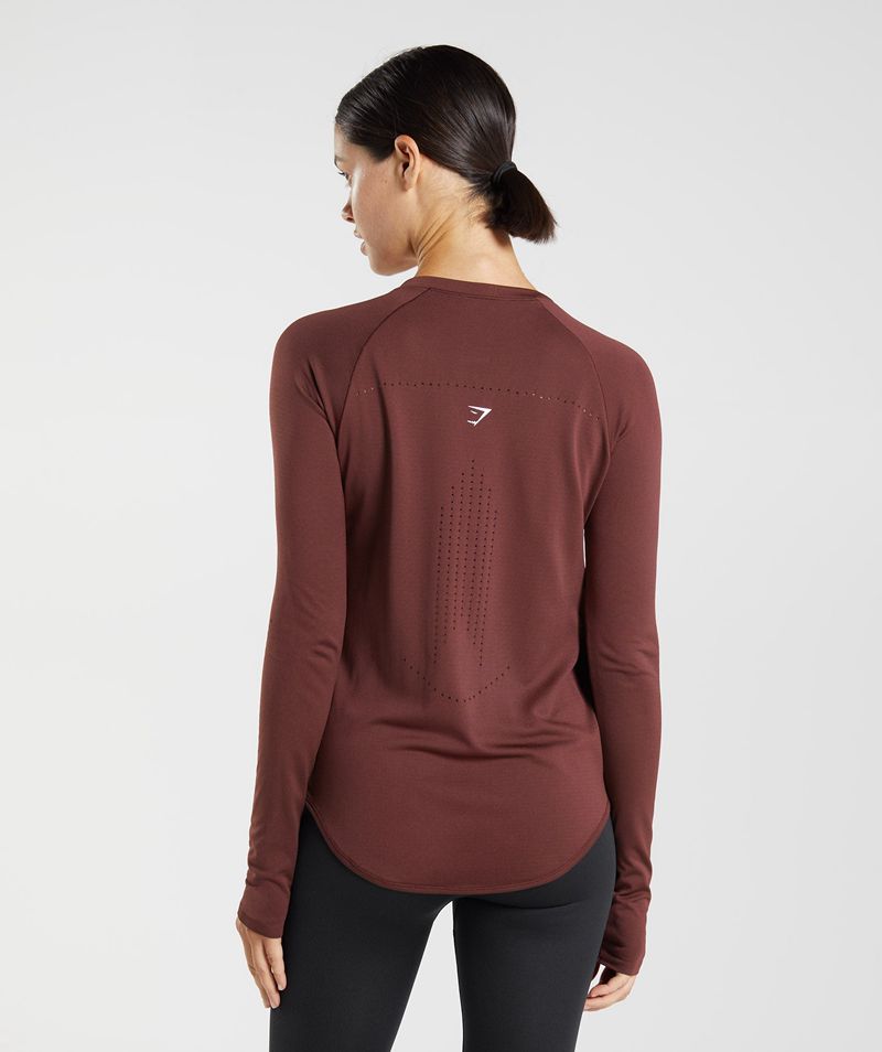 Women's Gymshark Sweat Seamless Long Sleeve Tops Burgundy | USA  0513-SLEVT