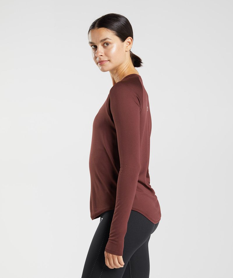 Women's Gymshark Sweat Seamless Long Sleeve Tops Burgundy | USA  0513-SLEVT