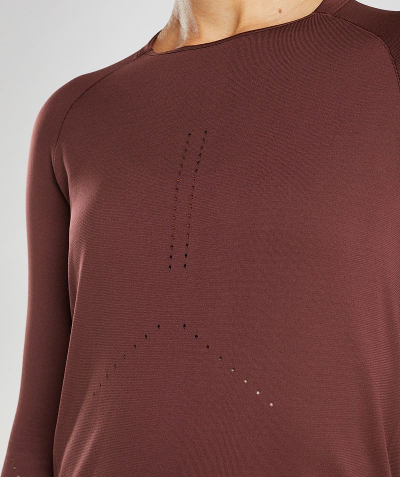 Women's Gymshark Sweat Seamless Long Sleeve Tops Burgundy | USA  0513-SLEVT