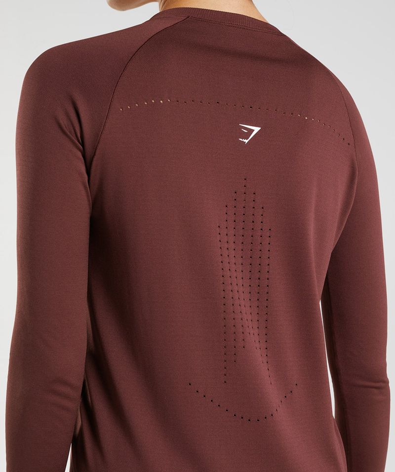 Women's Gymshark Sweat Seamless Long Sleeve Tops Burgundy | USA  0513-SLEVT