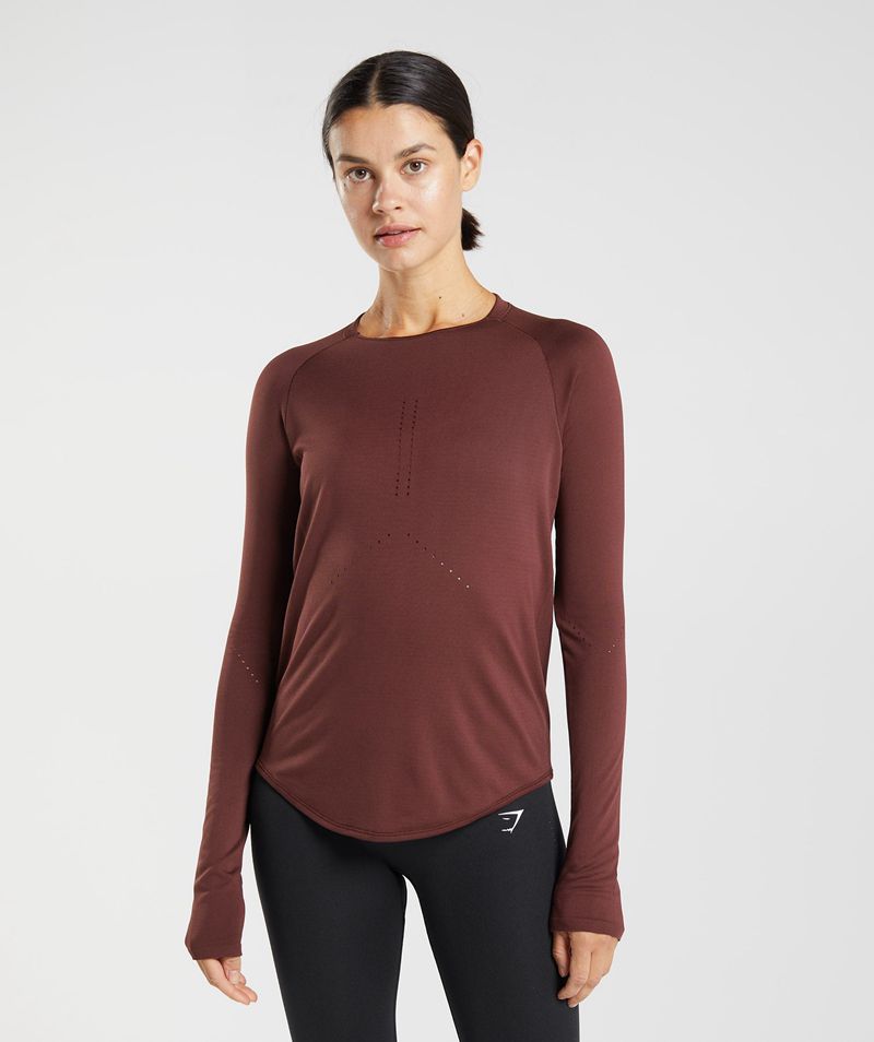 Women\'s Gymshark Sweat Seamless Long Sleeve Tops Burgundy | USA  0513-SLEVT