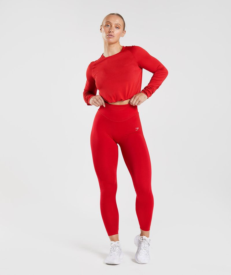 Women's Gymshark Sweat Seamless Long Sleeve Crop Tops Red | USA  0561-HWVGM