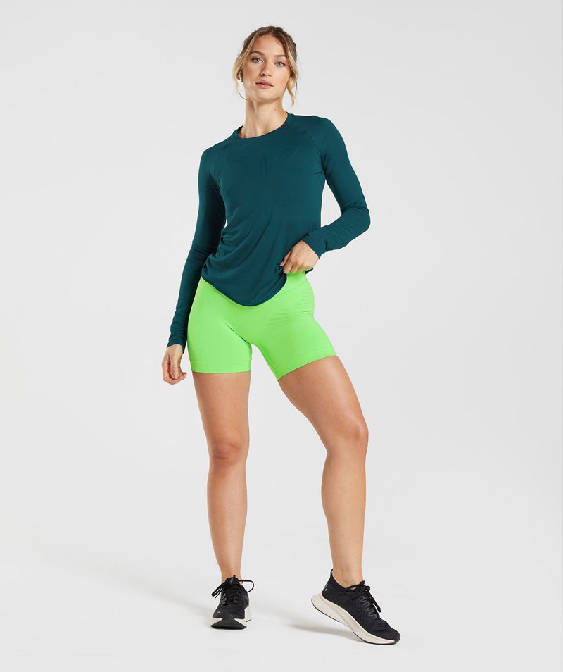 Women's Gymshark Sweat Seamless Long Sleeve Tops Turquoise | USA  9364-HTQKN