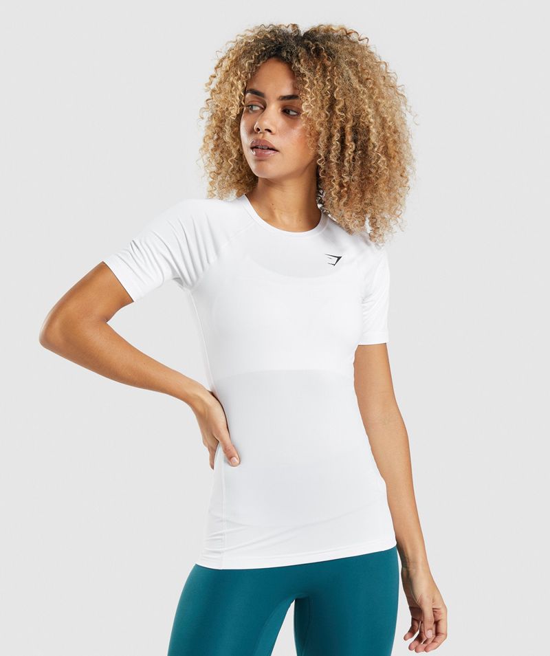 Women\'s Gymshark Training Baselayer T-Shirts White | USA  8047-DUZLN