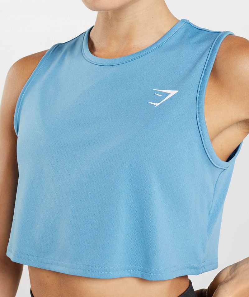 Women's Gymshark Training Crop Tank Tops Blue | USA  1602-WLSNG