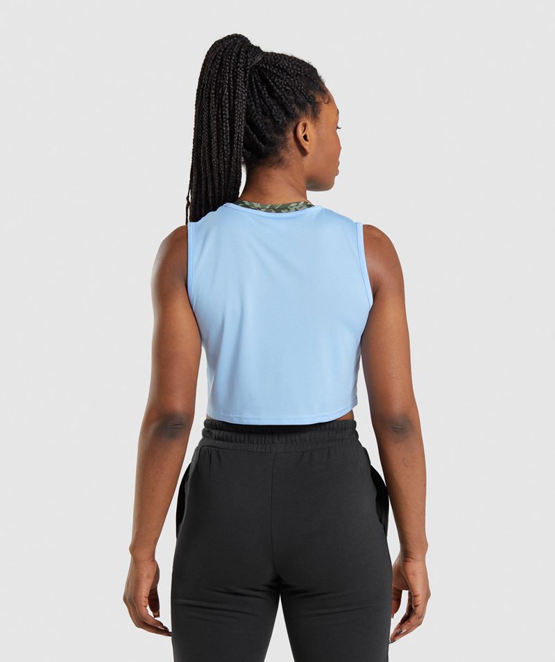 Women's Gymshark Training Crop Tank Tops Blue | USA  9674-IBUXD